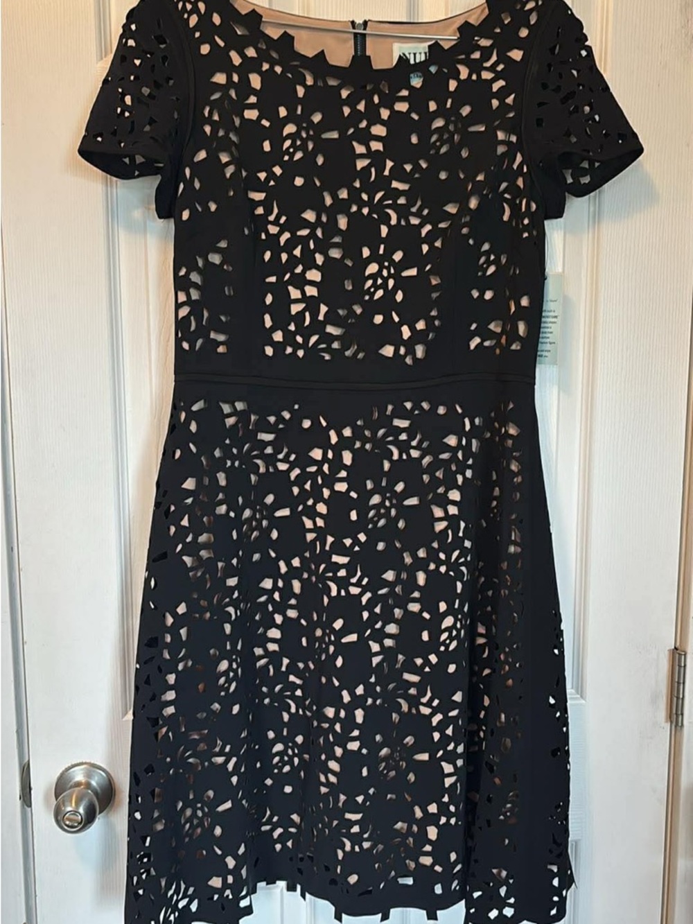 NUE geometric shaping dress with nude lining, size 12